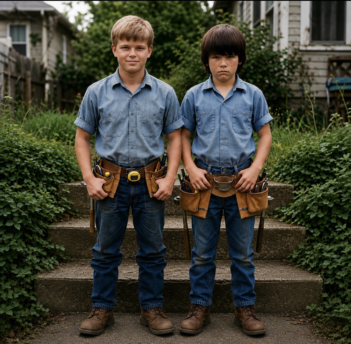 HomSubs crew — two young tradesmen in tool belts, ready to work across Mobile and Baldwin County